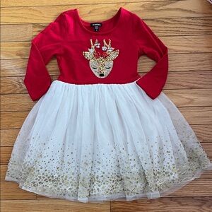 Zunie Red Dress with Gold Reindeer Design